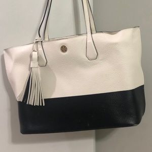 Tory Burch black and white leather tote